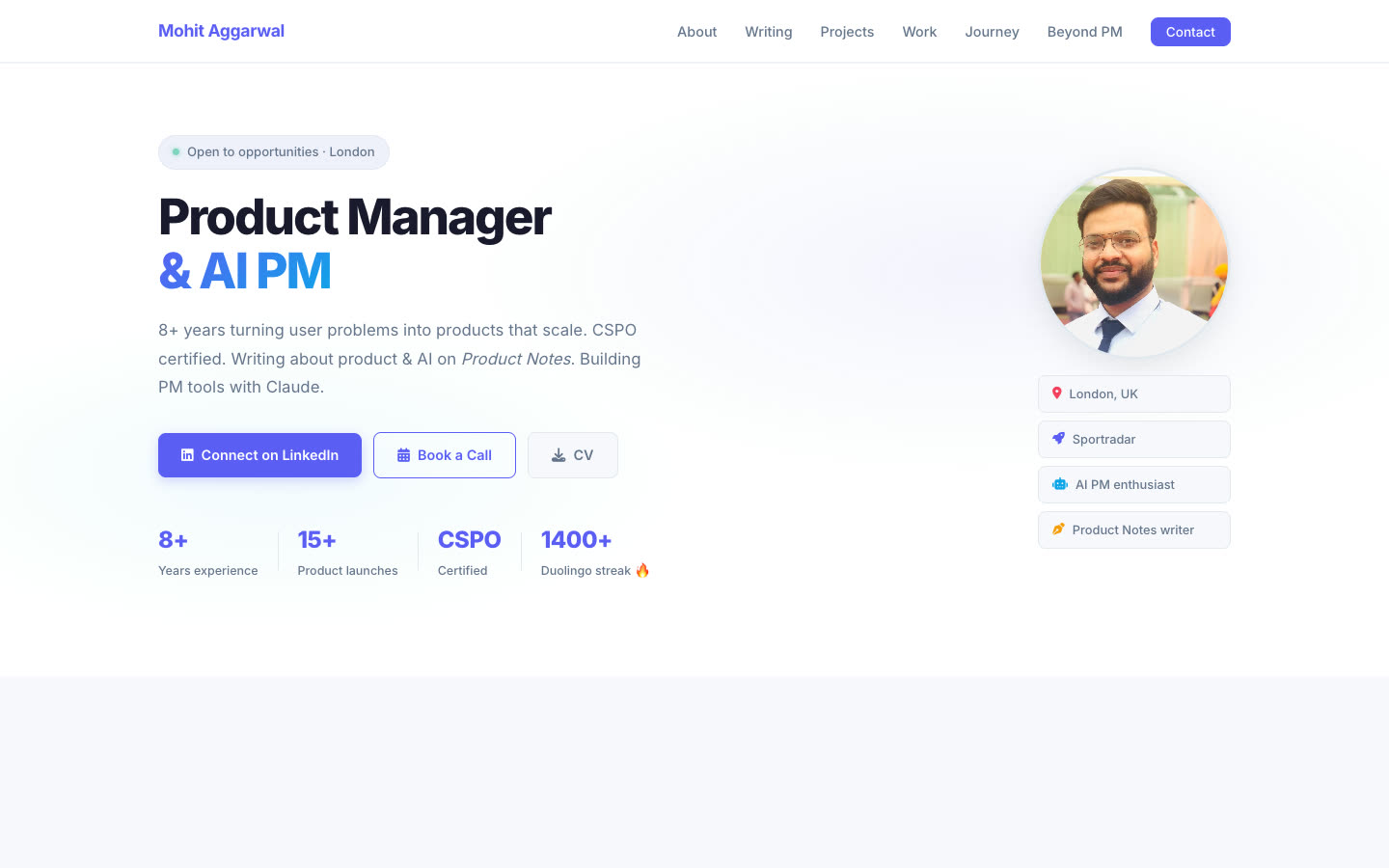 The old site: a single-page portfolio with a purple accent colour